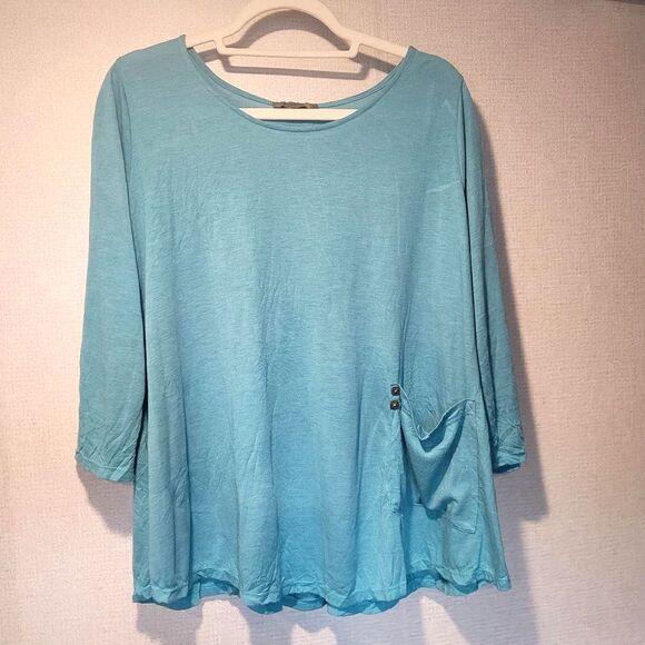 Chalet Et Ceci Teal Green Bamboo Blend Top Size Large Oversized Lagenlook USA - Picture 1 of 8